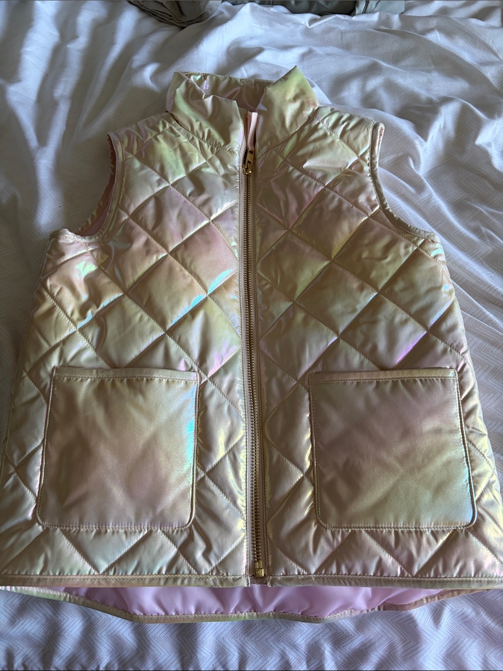 Crewcuts Iridescent Quilted Vest in Pale Pink and Champagne - 6/7 small
